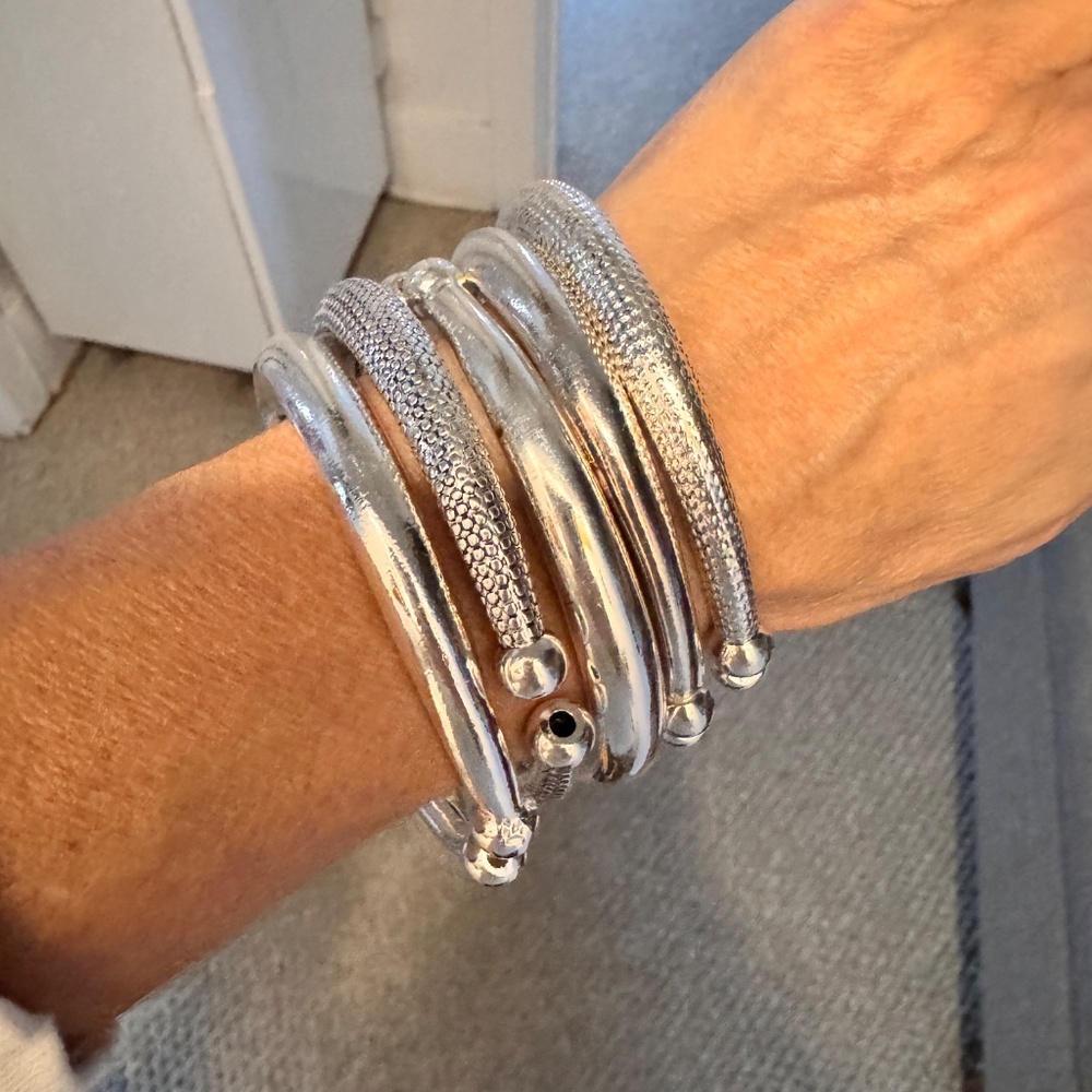 5 Silver Bangles Bracelets Set - image 5